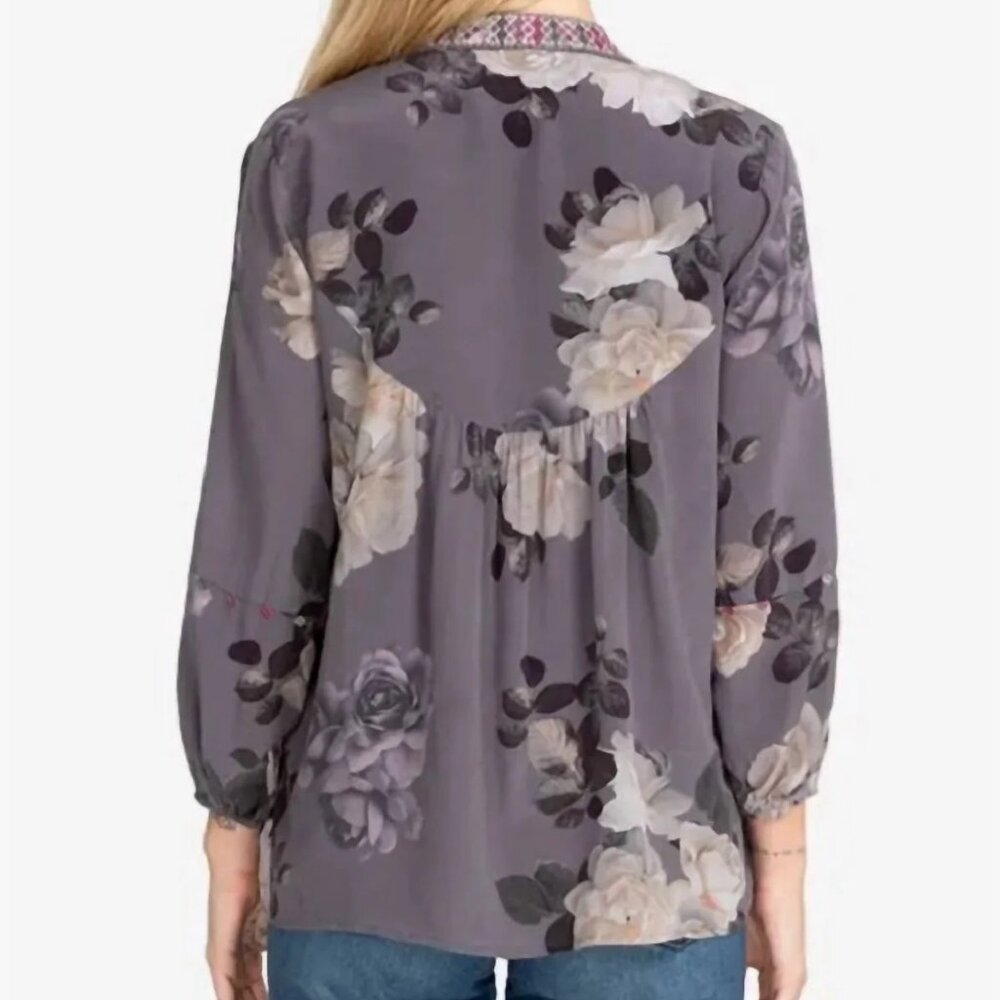 Johnny Was Paris Effortless Silk Blouse Lavendar Purple Xsmall rose white tunic - Picture 2 of 11